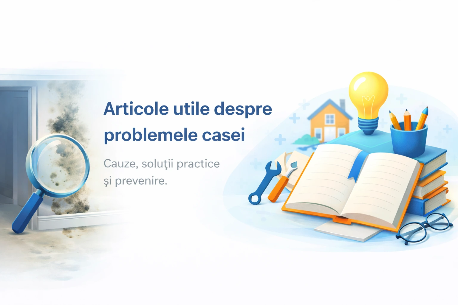 Главный визуальный баннер сайта Probleme Acasă о домашних проблемах, причинах, практических решениях и профилактике