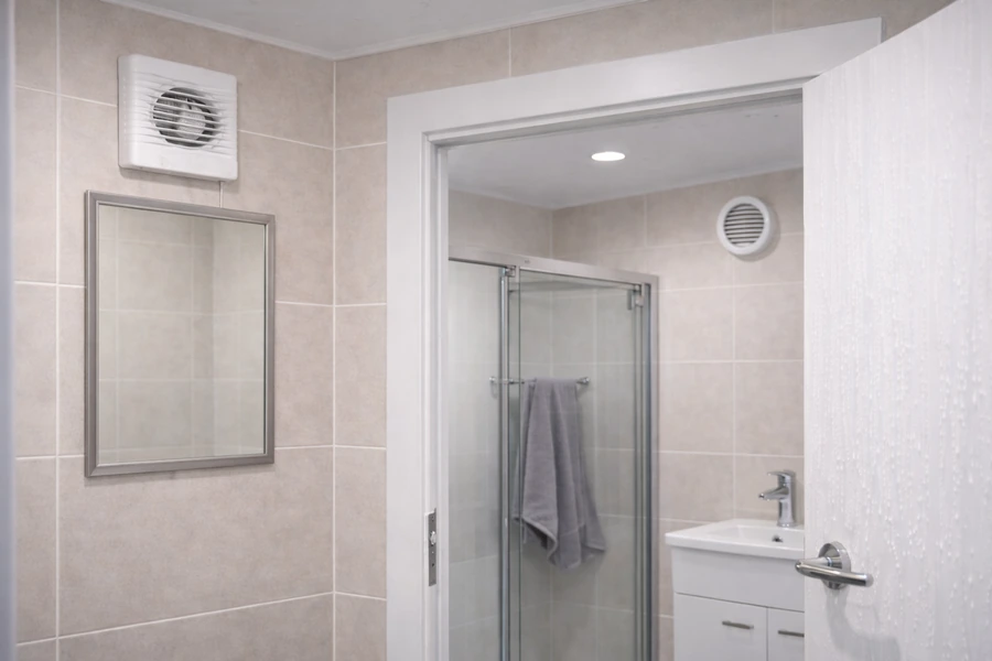 Soluție pentru ventilație slabă în baie, cu ventilator montat corect, oglindă uscată și admisie naturală de aer în încăpere